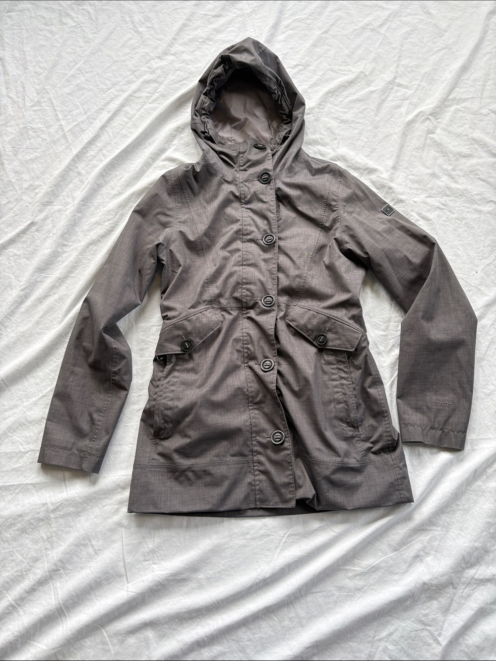 North Face Hyvent Waterproof Trench Coat Hooded Rain Jacket Gray Womens XS